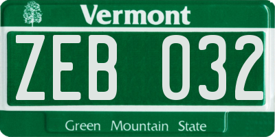 VT license plate ZEB032