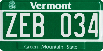 VT license plate ZEB034