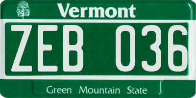VT license plate ZEB036