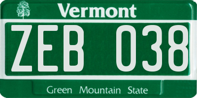 VT license plate ZEB038