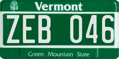 VT license plate ZEB046
