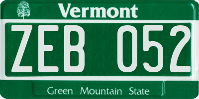 VT license plate ZEB052
