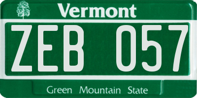 VT license plate ZEB057