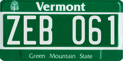VT license plate ZEB061
