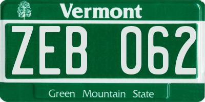 VT license plate ZEB062