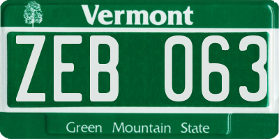 VT license plate ZEB063