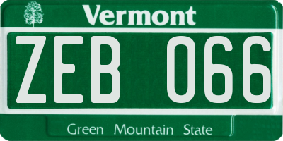 VT license plate ZEB066