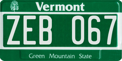 VT license plate ZEB067