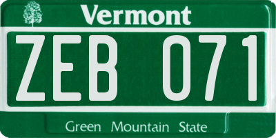 VT license plate ZEB071