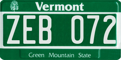 VT license plate ZEB072