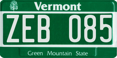 VT license plate ZEB085