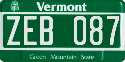 VT license plate ZEB087