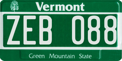 VT license plate ZEB088