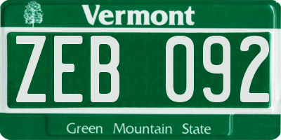 VT license plate ZEB092