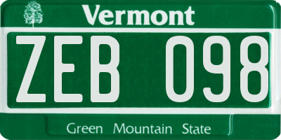 VT license plate ZEB098