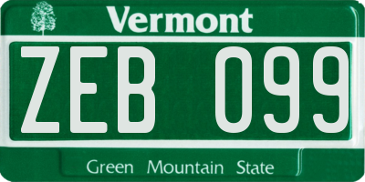 VT license plate ZEB099