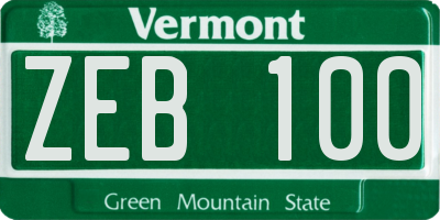 VT license plate ZEB100