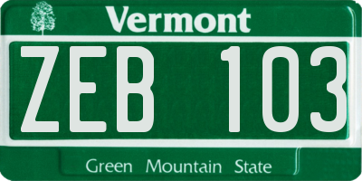VT license plate ZEB103