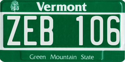 VT license plate ZEB106