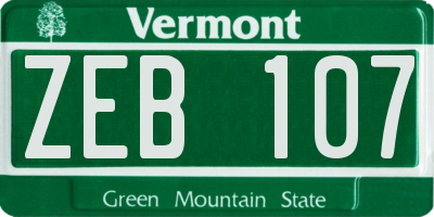 VT license plate ZEB107
