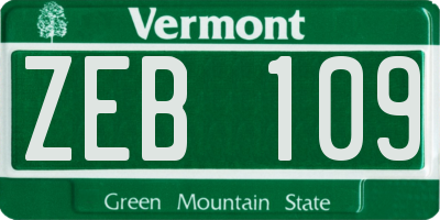 VT license plate ZEB109