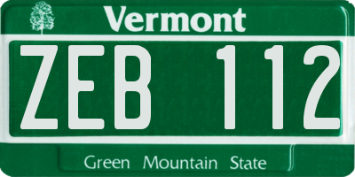 VT license plate ZEB112