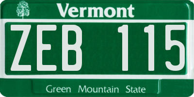 VT license plate ZEB115