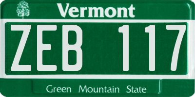 VT license plate ZEB117