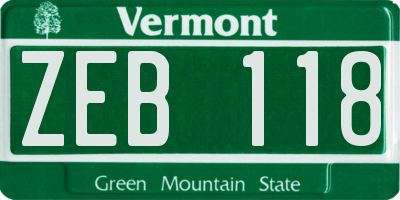 VT license plate ZEB118