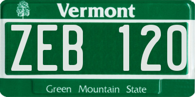 VT license plate ZEB120