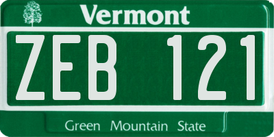 VT license plate ZEB121