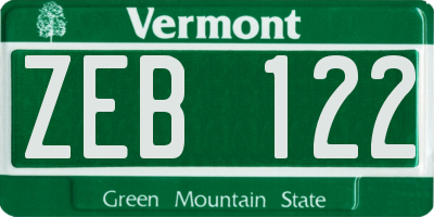VT license plate ZEB122