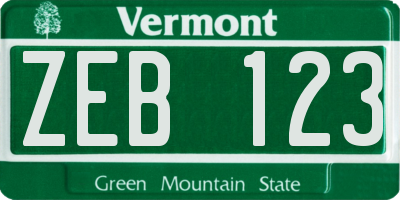 VT license plate ZEB123