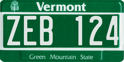VT license plate ZEB124