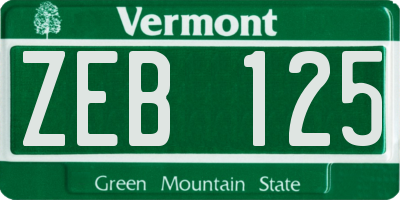 VT license plate ZEB125