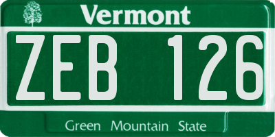 VT license plate ZEB126