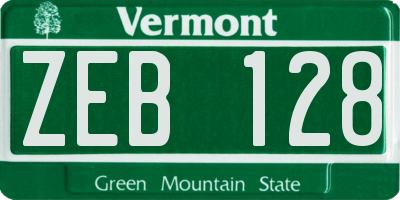 VT license plate ZEB128