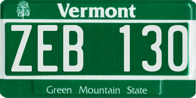VT license plate ZEB130