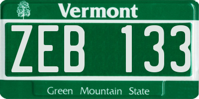VT license plate ZEB133