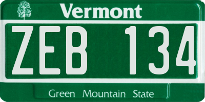 VT license plate ZEB134