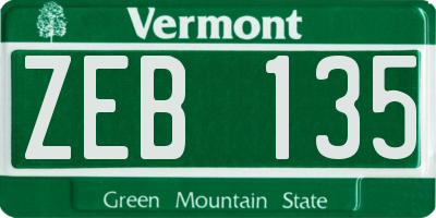 VT license plate ZEB135