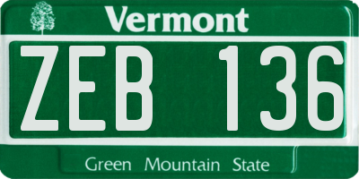 VT license plate ZEB136