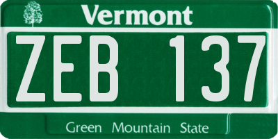 VT license plate ZEB137