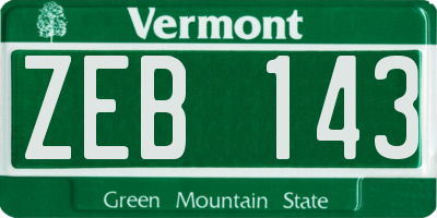 VT license plate ZEB143