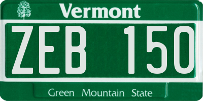 VT license plate ZEB150