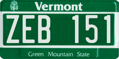 VT license plate ZEB151