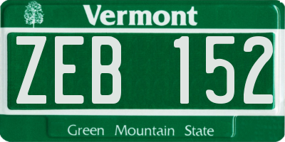VT license plate ZEB152