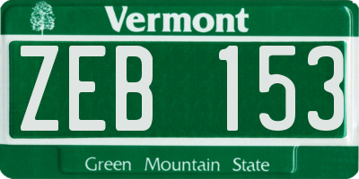 VT license plate ZEB153