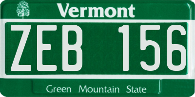 VT license plate ZEB156