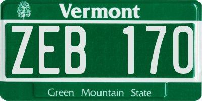 VT license plate ZEB170